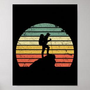 Vintage Hiking T Shirt Hiker On Rock Retro Sunset  Poster