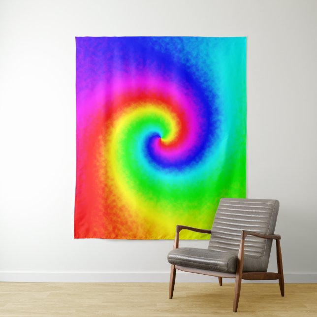 Vintage Hippie Boho Tie Dye Psychedelic Twirl Tapestry (In Situ)