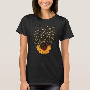 Vintage Hippie Girl and Butterflies Sunflower Wome T-Shirt