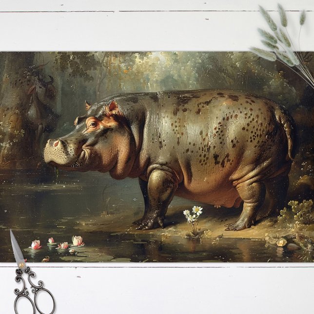 Vintage Hippo Painting Decoupage Tissue Paper (Creator Uploaded)