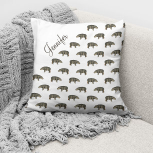 Vintage Hippo Pattern Custom Name Cushion