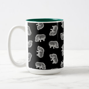 Vintage Hippo Print Pattern Hippopotamus Art Black Two-Tone Coffee Mug