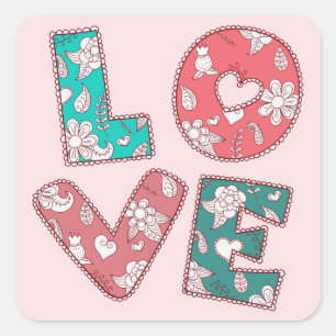 Vintage Hippy Love Green And Pink Floral Stickers