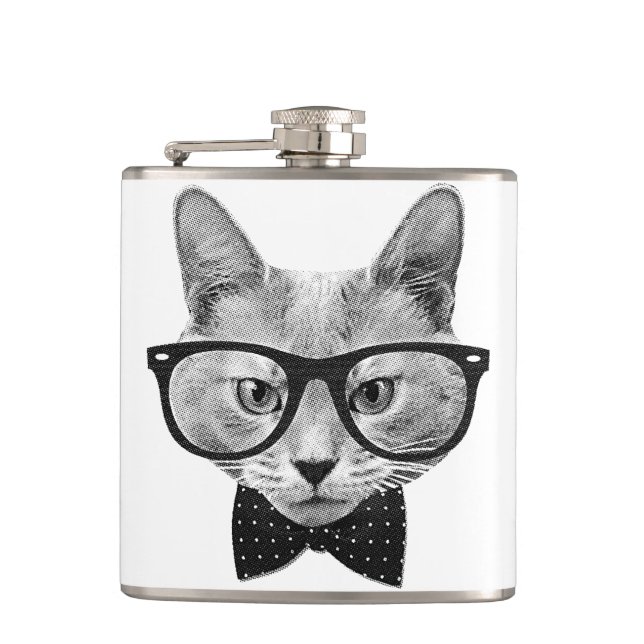 Vintage hipster cat hip flask (Front)