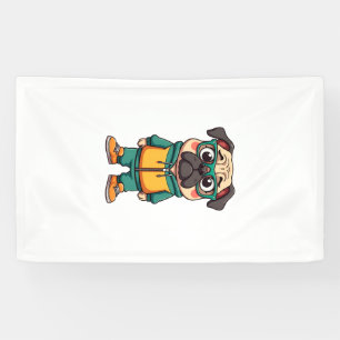 Vintage Hipster Pug Dog Cartoon Streetwear Graphic Banner