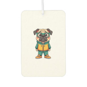 Vintage Hipster Pug Dog Cartoon Streetwear Graphic Car Air Freshener