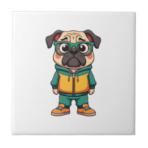 Vintage Hipster Pug Dog Cartoon Streetwear Graphic Ceramic Tile