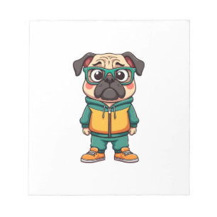 Vintage Hipster Pug Dog Cartoon Streetwear Graphic Notepad