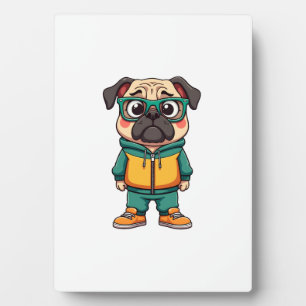 Vintage Hipster Pug Dog Cartoon Streetwear Graphic Plaque