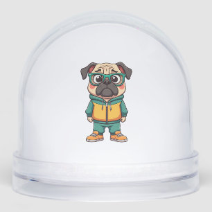 Vintage Hipster Pug Dog Cartoon Streetwear Graphic Snowglobe