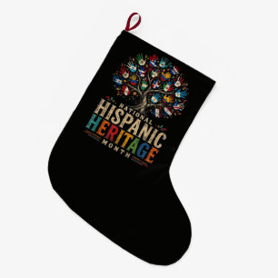 Vintage Hispanic Heritage Month Tree of Unity Large Christmas Stocking