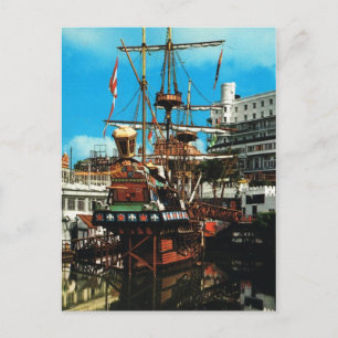 Vintage historic ships, Golden Hinde, Southend, UK Postcard