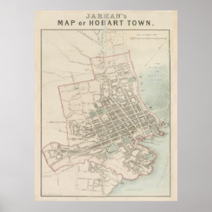 Vintage Hobart Tasmania Map (1858) Poster