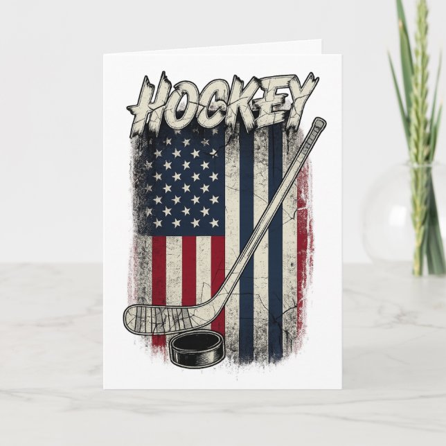 Vintage Hockey American Flag Retro Puck Players  Card (Front)