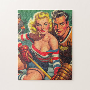 Vintage Hockey Girl Jigsaw Puzzle