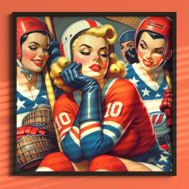 Vintage Hockey Girls Illustration Poster (Creator Uploaded)