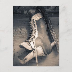 Vintage hockey skate BW Postcard