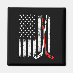 Vintage Hockey Stick Usa Flag Hockey Player Ice Ho Magnet