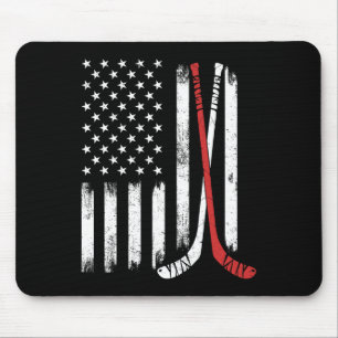 Vintage Hockey Stick Usa Flag Hockey Player Ice Ho Mouse Pad