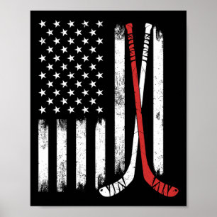 Vintage Hockey Stick Usa Flag Hockey Player Ice Ho Poster