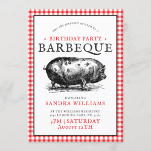 Vintage Hog Picnic Style   Birthday Barbecue Invitation