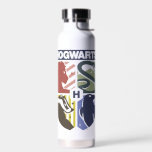 Vintage HOGWARTS™ Stamped Crest Water Bottle<br><div class="desc">Show your house pride in bold, vintage-inspired style with this striking Hogwarts™ crest design. Featuring graphic silhouettes representing the four iconic houses — Gryffindor™, Slytherin™, Hufflepuff™, and Ravenclaw™ — this artwork blends classic symbolism with a modern, retro aesthetic. Each house emblem is set within a clean, color-blocked shield, creating a...</div>