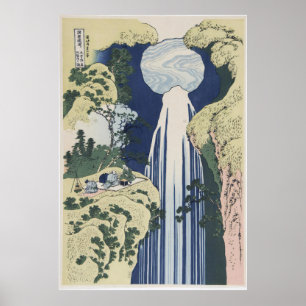 Vintage Hokusai Amida Waterfall Woodblock Art Poster