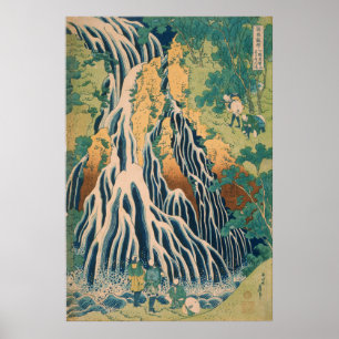Vintage Hokusai Kirifuri Waterfall Woodblock Art Poster