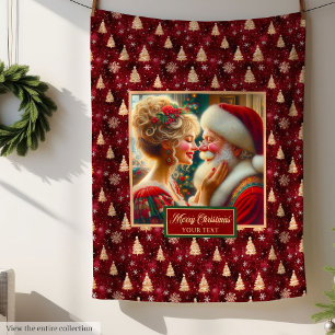 Vintage Holiday Blanket Mr & Mrs Claus Cozy Gift