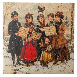 Vintage Holiday Carolers Ceramic Tile