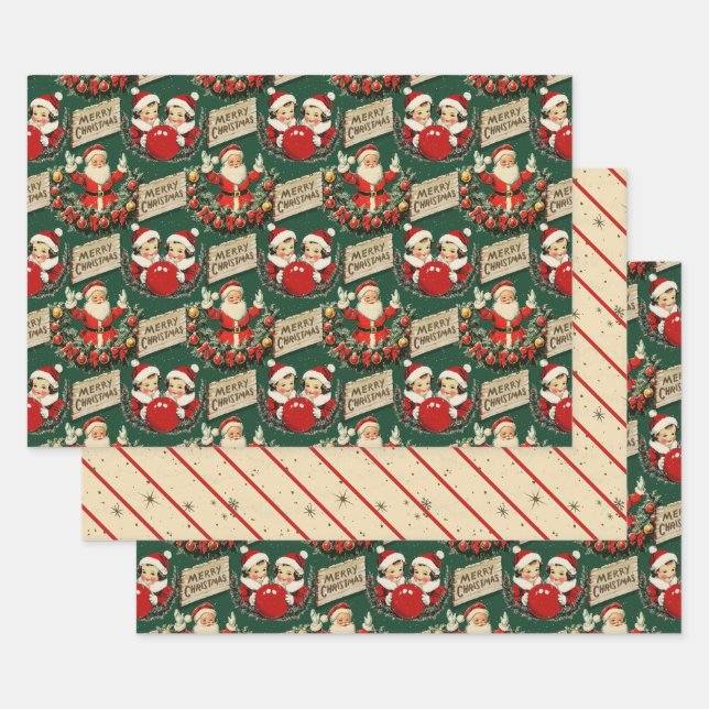 Vintage Holiday Cheer in Green Wrapping Paper Sheet (Set)