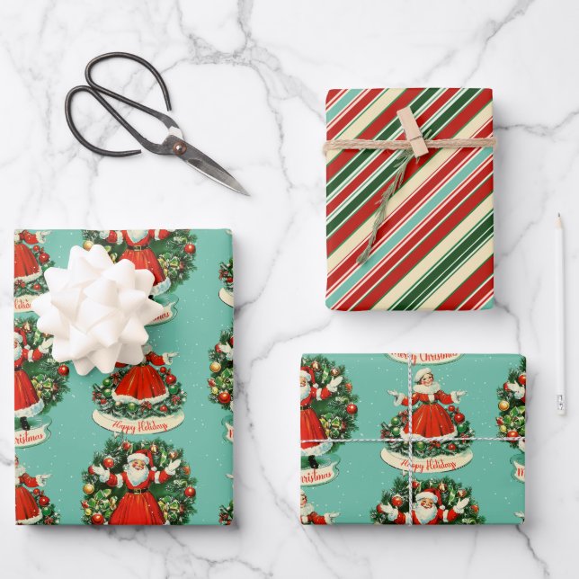 Vintage Holiday Cheer In Teal Wrapping Paper Sheet (Front)