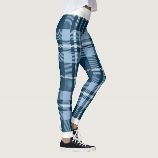 Vintage Holiday Christmas Blue White Plaid  Leggings (Right)