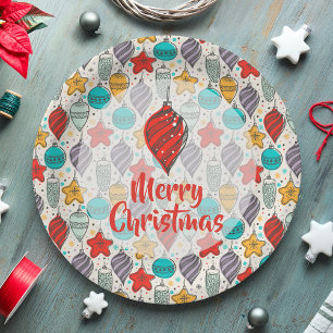 Vintage Holiday Christmas Tree Ornaments Paper Plate