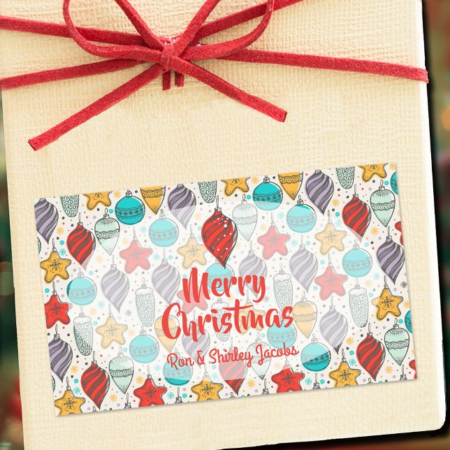 Vintage Holiday Christmas Tree Ornaments Rectangular Sticker (Creator Uploaded)