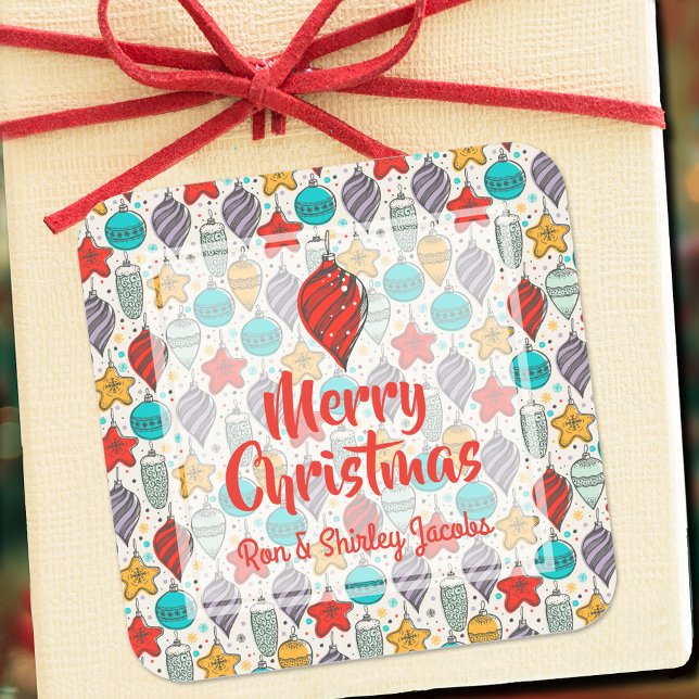 Vintage Holiday Christmas Tree Ornaments Square Sticker (Creator Uploaded)