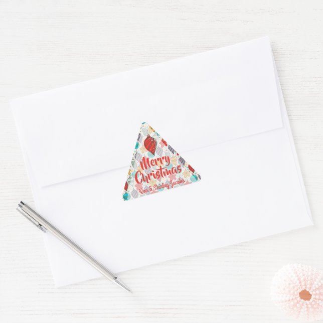 Vintage Holiday Christmas Tree Ornaments Triangle Sticker (Envelope)