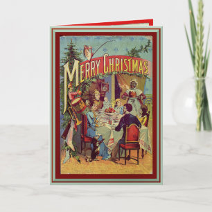 Vintage Holiday Dinner Merry Christmas Personalise Card