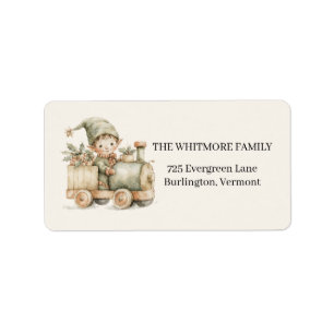 Vintage Holiday Elf Watercolor Toy Train Label