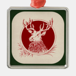 Vintage Holiday Elk Print Metal Tree Decoration