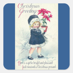 Vintage Holiday Girl Victorian Christmas Sticker
