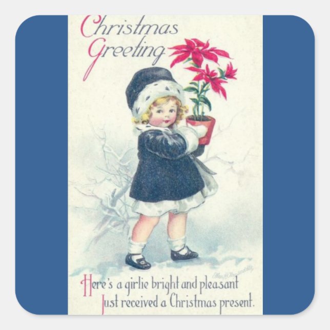 Vintage Holiday Girl Victorian Christmas Sticker (Front)