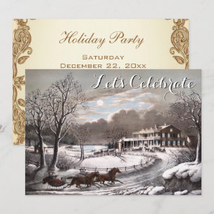 Vintage Holiday Ives Christmas Party Invitation