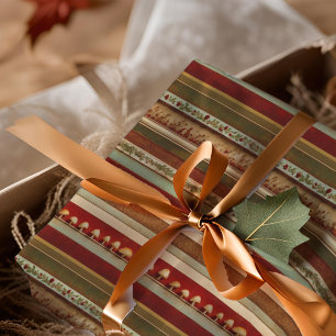 Vintage Holiday Mushroom Holly Stripe Red Neutral Tissue Paper