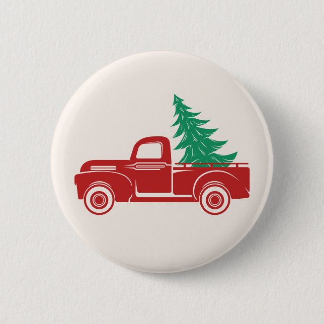 Vintage Holiday Pickup Truck 6 Cm Round Badge (Front)