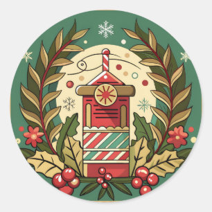vintage-holiday-postcard-with-intricate-design classic round sticker