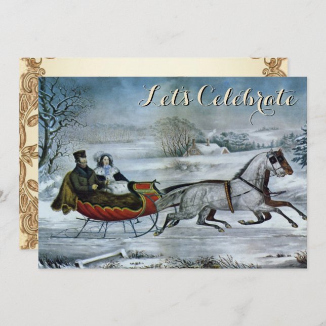 Vintage Holiday Sled Ives Christmas Invitation (Front/Back)