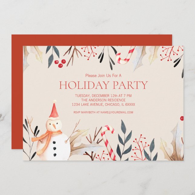 Vintage Holiday Snowman Christmas Holiday Party Invitation (Front/Back)