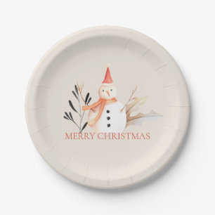 Vintage Holiday Snowman Christmas Paper Plate
