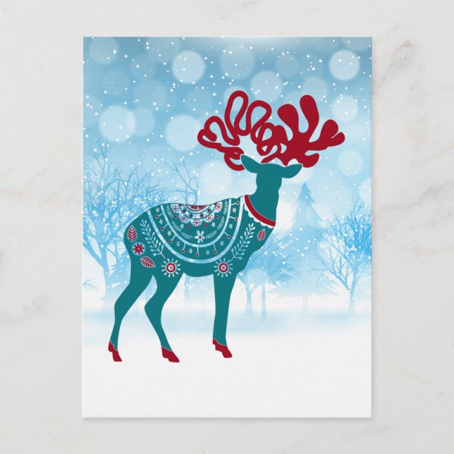 Vintage Holiday Winter Scandinavian Moose  Postcard (Front)